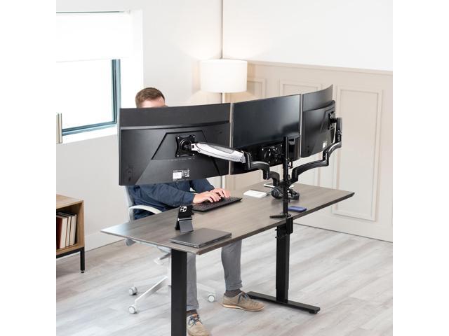 VIVO Black Triple Monitor Mount, 2 Pneumatic Arms + 1 Fixed, 3 Screens up to 32'