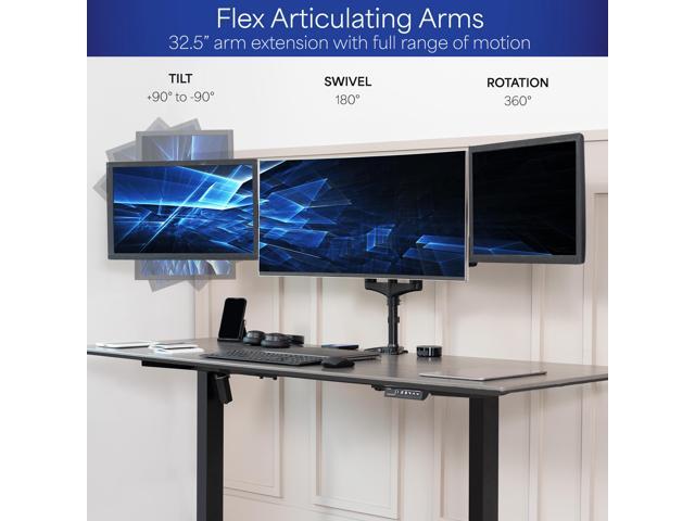 VIVO Black Triple Monitor Mount, 2 Pneumatic Arms + 1 Fixed, 3 Screens up to 32'