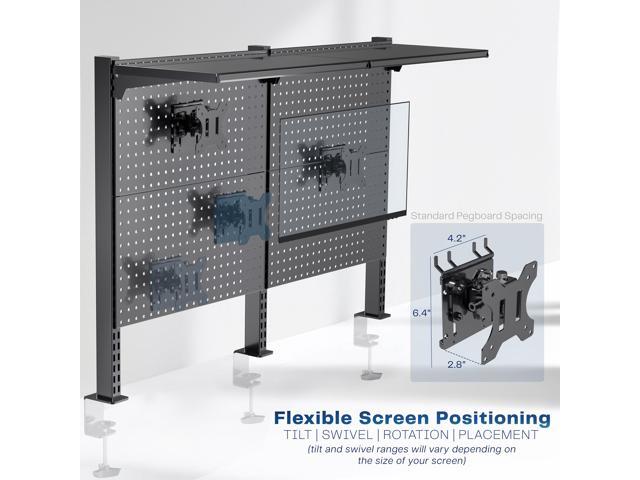 VIVO Black Steel Clamp-on 47' Pegboard with Monitor Mounts & Overhead Shelf