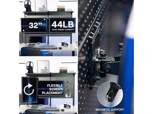 VIVO Black Steel Clamp-on 47' Pegboard with Monitor Mounts & Overhead Shelf