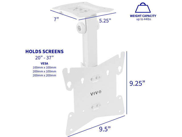 VIVO White Flip Down 20' to 37' Mount Folding Pitched Roof Ceiling Mounting for Flat TV & Monitors (MOUNT-M-FD37W)