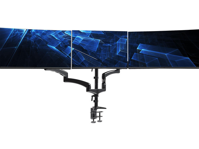 VIVO Black Triple Monitor Mount, 2 Pneumatic Arms + 1 Fixed, 3 Screens up to 32'