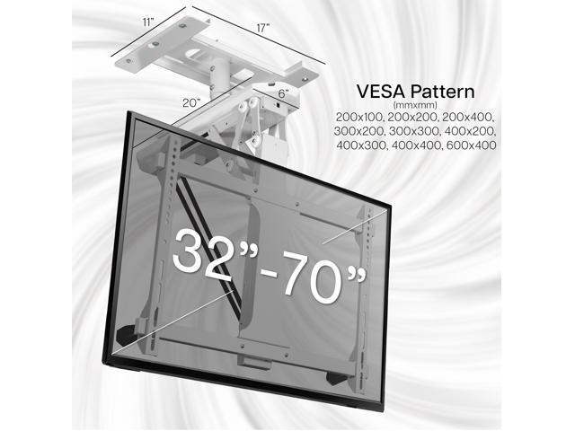 VIVO White Electric Motorized Flip Down Drop Ceiling TV Mount, 32' to 70' Screen