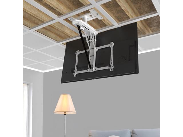 VIVO White Electric Motorized Flip Down Drop Ceiling TV Mount, 32' to 70' Screen