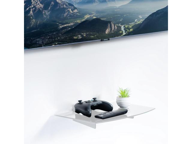 VIVO White Floating Wall Mount Tempered Glass Shelf for DVD Player, Game System