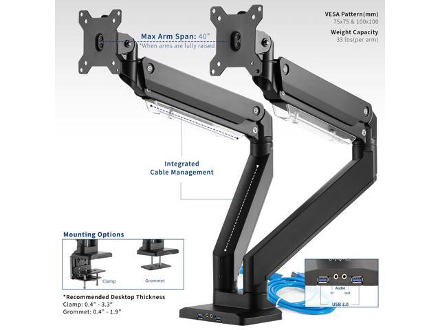 VIVO Dual Monitor Counterbalance Desk Mount Stand + USB, Fits Screens up to 38'