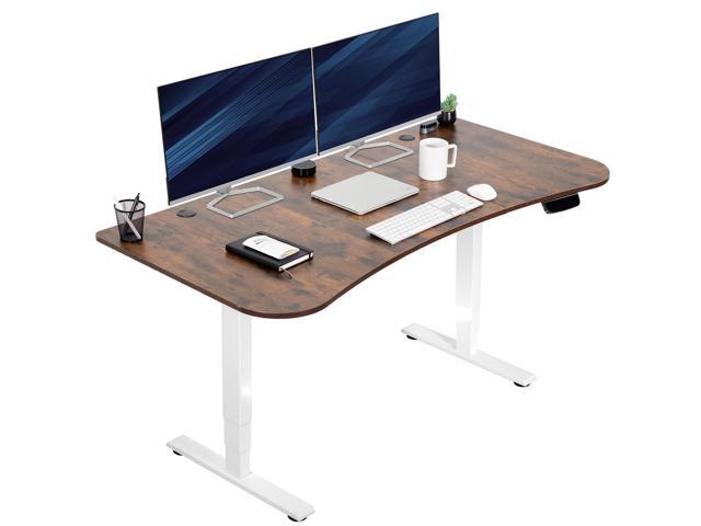VIVO Vintage Brown / White Electric Height Adjustable Stand Up Desk Frame w/ Top