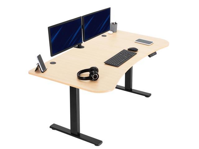 VIVO Electric 63 x 32 Stand Up Desk, Light Wood Table Top, Black Frame