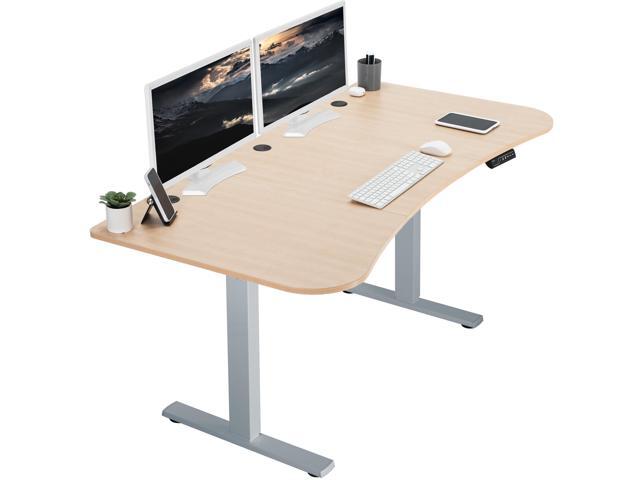 VIVO Electric 63 x 32 Stand Up Desk, Light Wood Table Top, Gray Frame