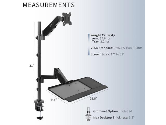 VIVO Sit-Stand Height Adjustable Pneumatic Arm Desk Mount for 1 Screen up to 32'
