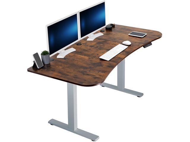 VIVO Electric 63 x 32 Stand Up Desk, Rustic Vintage Brown Table Top, Gray Frame