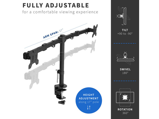 VIVO Full Motion Dual VESA Monitor Desk Mount Double Arm Joint Screens up to 34'