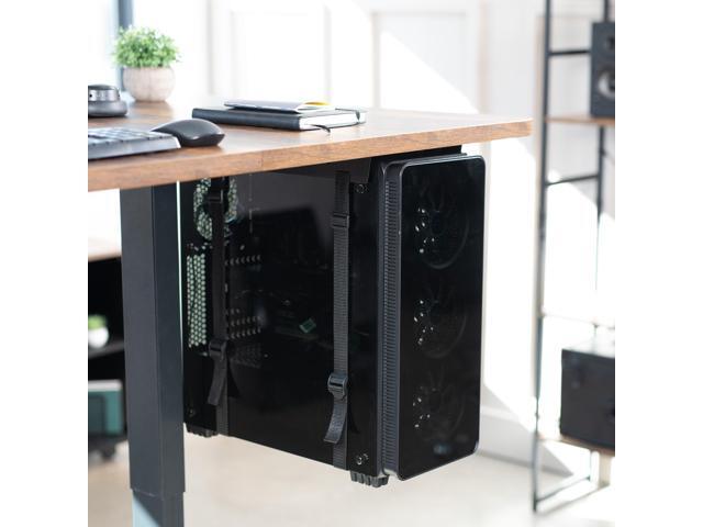 VIVO Black Under-Desk PC Adjustable Strap Mount Computer Case Holder