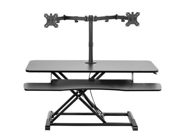 VIVO Black 42' Standing Desk Riser with Adjustable Dual 13' to 30' Monitor Mount