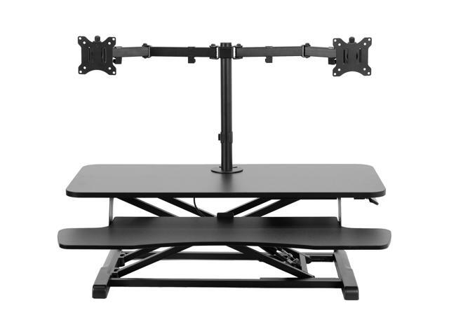 VIVO Black 36' Standing Desk Riser with Adjustable Dual 13' to 30' Monitor Mount