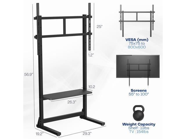 VIVO Black Heavy Duty 100' TV Screen Floor Stand with Storage Shelf