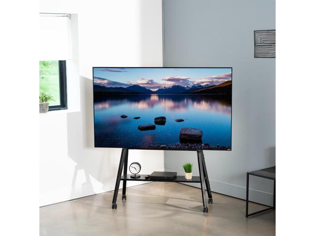 VIVO Black Rolling Easel Studio TV Floor Stand + Shelf, Fits 43' to 75' Screens