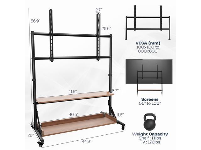 VIVO Heavy Duty Mobile TV Cart for 55' to 100' Screens with Dark Wood Shelves