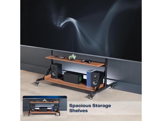 VIVO Heavy Duty Mobile TV Cart for 55' to 100' Screens with Dark Wood Shelves