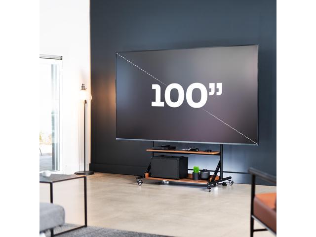 VIVO Heavy Duty Mobile TV Cart for 55' to 100' Screens with Dark Wood Shelves