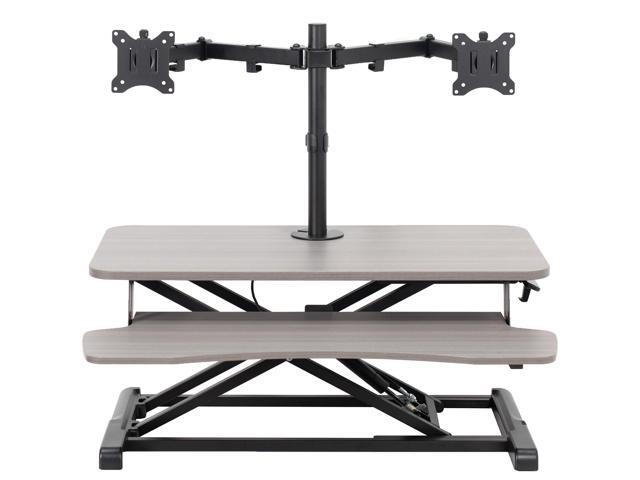 VIVO Gray 32' Standing Desk Riser with Adjustable Dual 13' to 30' Monitor Mount