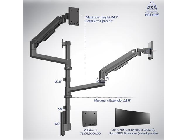 VIVO Dual Pneumatic Monitor Wall Mount, Fits Ultrawide Screens up to 49'