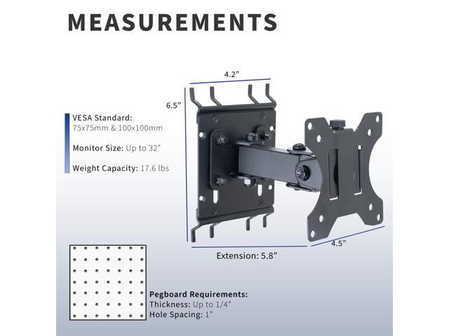 VIVO Single Computer Monitor Pegboard Mount with Arm, Fits up to 32' Screens
