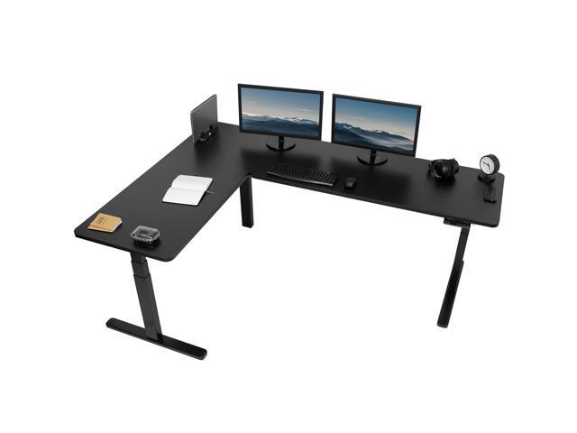 VIVO Electric 83' x 60' Stand Up Corner Desk, Black Table Tops, Black Frame