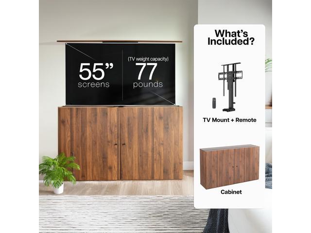 VIVO Walnut Cabinet with Motorized TV Stand, Fits 32' to 55' Screens