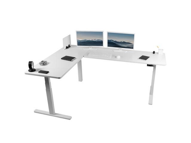 VIVO Electric 83' x 60' Stand Up Corner Desk, White Table Tops, White Frame