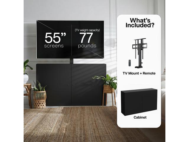 VIVO Black Cabinet with Motorized TV Stand, Fits 32' to 55' Screens