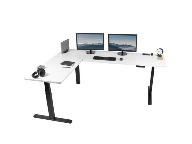 VIVO Electric 83' x 60' Stand Up Corner Desk, White Table Tops, Black Frame