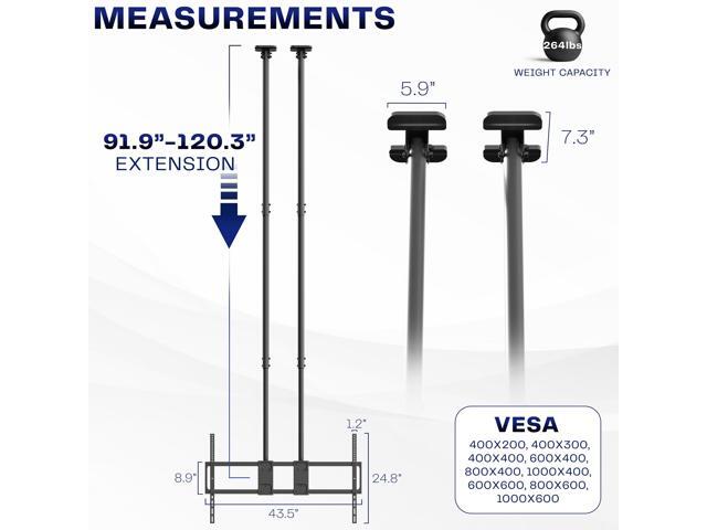 VIVO Extending Large Ceiling TV Mount, 60 to 120 inch Screens, Dual 10ft Poles