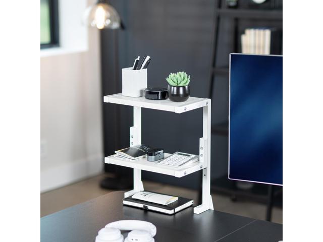 VIVO White Clamp-on 13' Above or Below Desk 2-Tier Shelving Unit, Desk Organizer