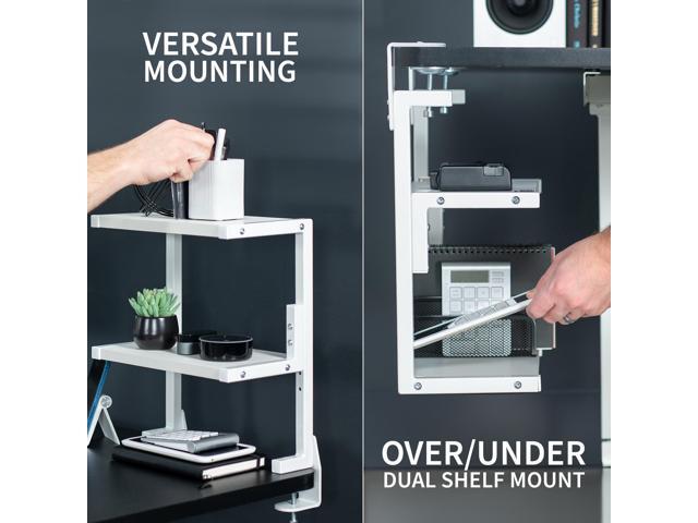 VIVO White Clamp-on 13' Above or Below Desk 2-Tier Shelving Unit, Desk Organizer
