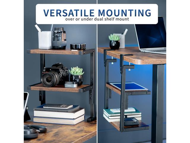 VIVO Vintage Brown Clamp-on 13' Above or Below Desk 2-Tier Shelving Unit