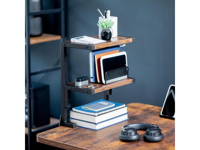 VIVO Vintage Brown Clamp-on 13' Above or Below Desk 2-Tier Shelving Unit