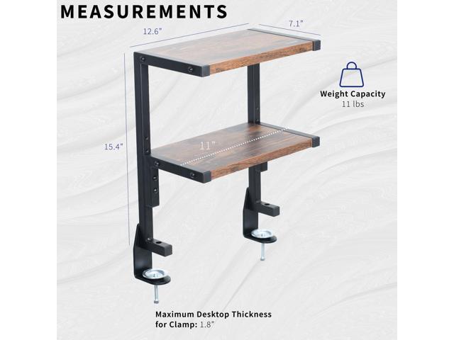 VIVO Vintage Brown Clamp-on 13' Above or Below Desk 2-Tier Shelving Unit