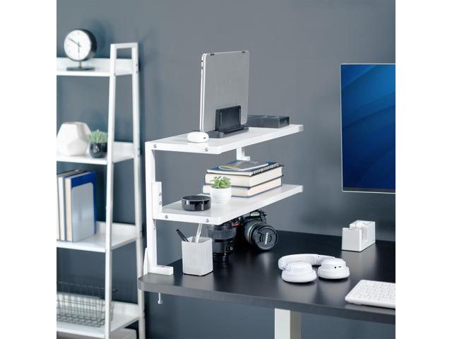 VIVO White Clamp-on 24' Above or Below Desk 2-Tier Shelving Unit, Desk Organizer