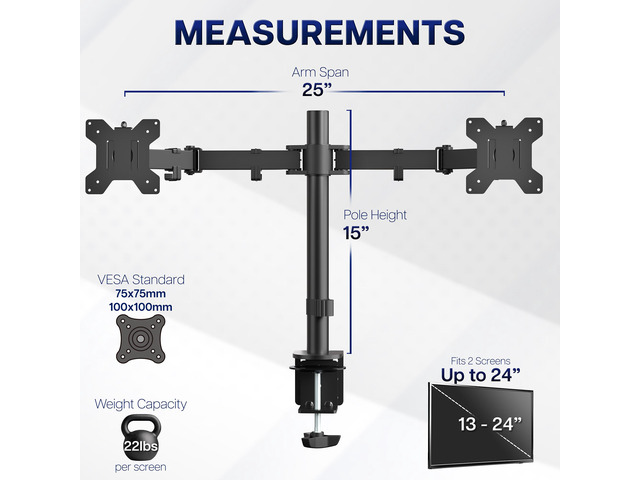 VIVO Black Dual Monitor Adjustable Desk Mount, Fits Screens up to 24'