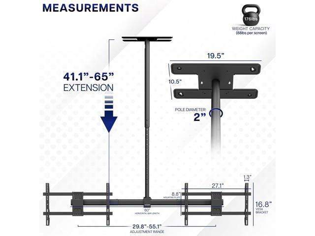 VIVO Side-by-Side Dual TV Ceiling Mount for 34 to 60 inch Screens, 5.5ft Pole