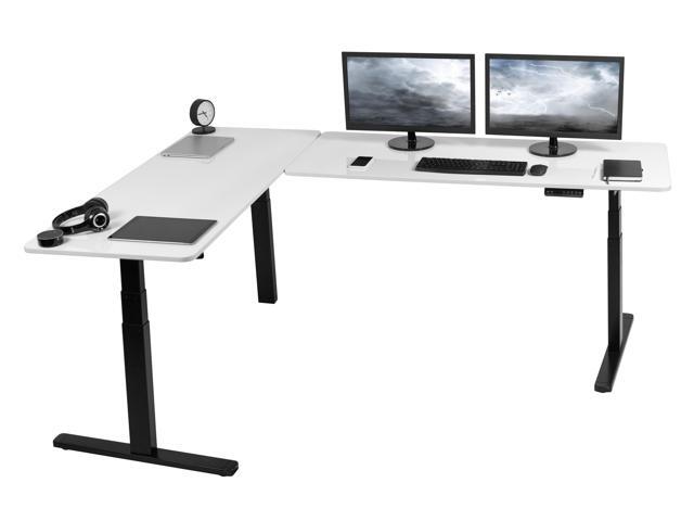 VIVO Electric 83' x 60' Stand Up Corner Desk, Dry Erase Table Tops, Black Frame