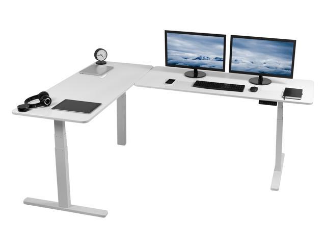 VIVO Electric 83' x 60' Stand Up Corner Desk, Dry Erase Table Tops, White Frame