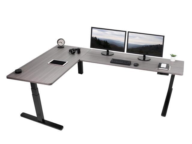VIVO Electric 83' x 60' Stand Up Corner Desk, Dark Gray Table Tops, Black Frame