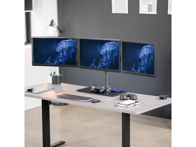 VIVO Black Triple Monitor Mount Stand w/ Glass Base Holds 3 Screens up to 24'