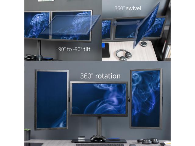 VIVO Black Triple Monitor Mount Stand w/ Glass Base Holds 3 Screens up to 24'