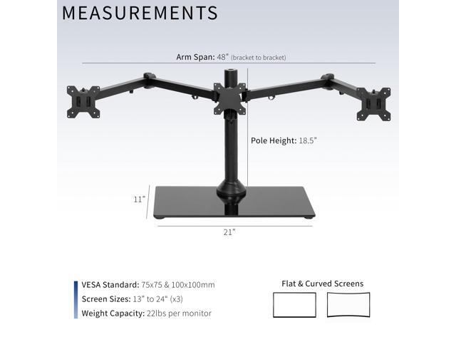 VIVO Black Triple Monitor Mount Stand w/ Glass Base Holds 3 Screens up to 24'