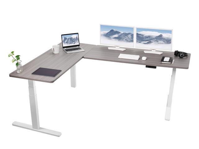 VIVO Electric 83' x 60' Stand Up Corner Desk, Dark Gray Table Tops, White Frame