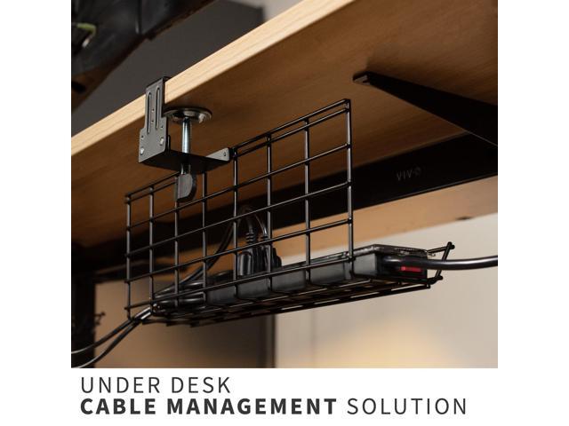 VIVO Black Clamp-on Dual Under Desk Cable Management Tray Organizers (2 Pack)