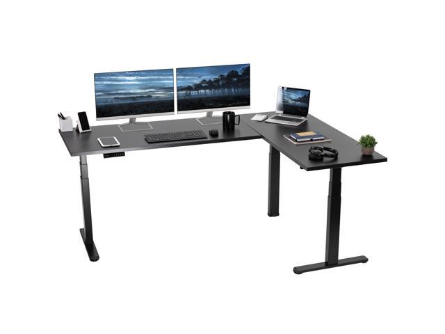 VIVO Electric 78' x 55' Stand Up Corner Desk, Black Table Tops, Black Frame